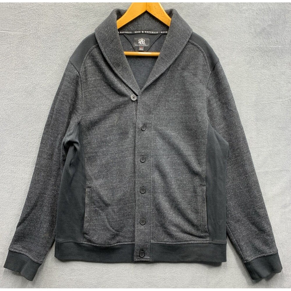 Rock & Republic Button Up Cardigan Sweater Two Tone Dark Gray Grandpacore Sz XL